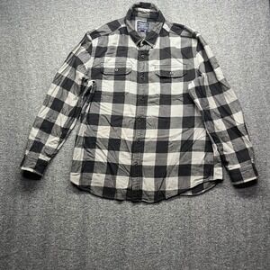American Eagle Shirt Mens XL Gray Black Flannel Buffalo Plaid Long Sleeve Button